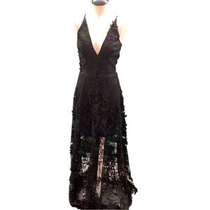 DRESS THE POPULATION Black Lace Overlay‎ Gown - Size S